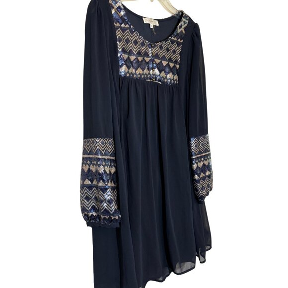 Entro Navy Sequin Long Sleeve Flowy Dress - Size Small - Picture 2 of 10